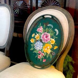 Antique Shabby chic serving tray HAND PAINTED Vintage patina rusty Rose treasure